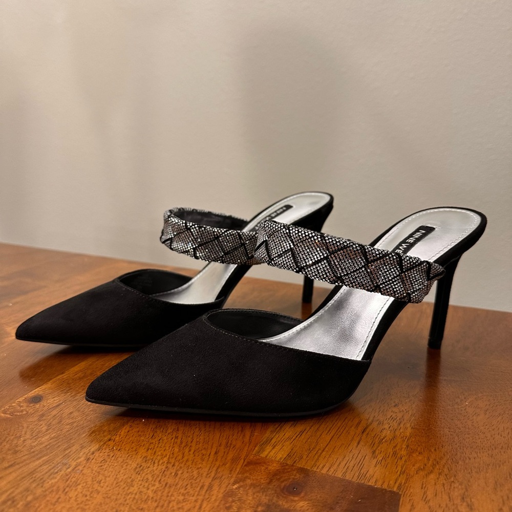 Nine West Black Heels with Silver Embellished Strap